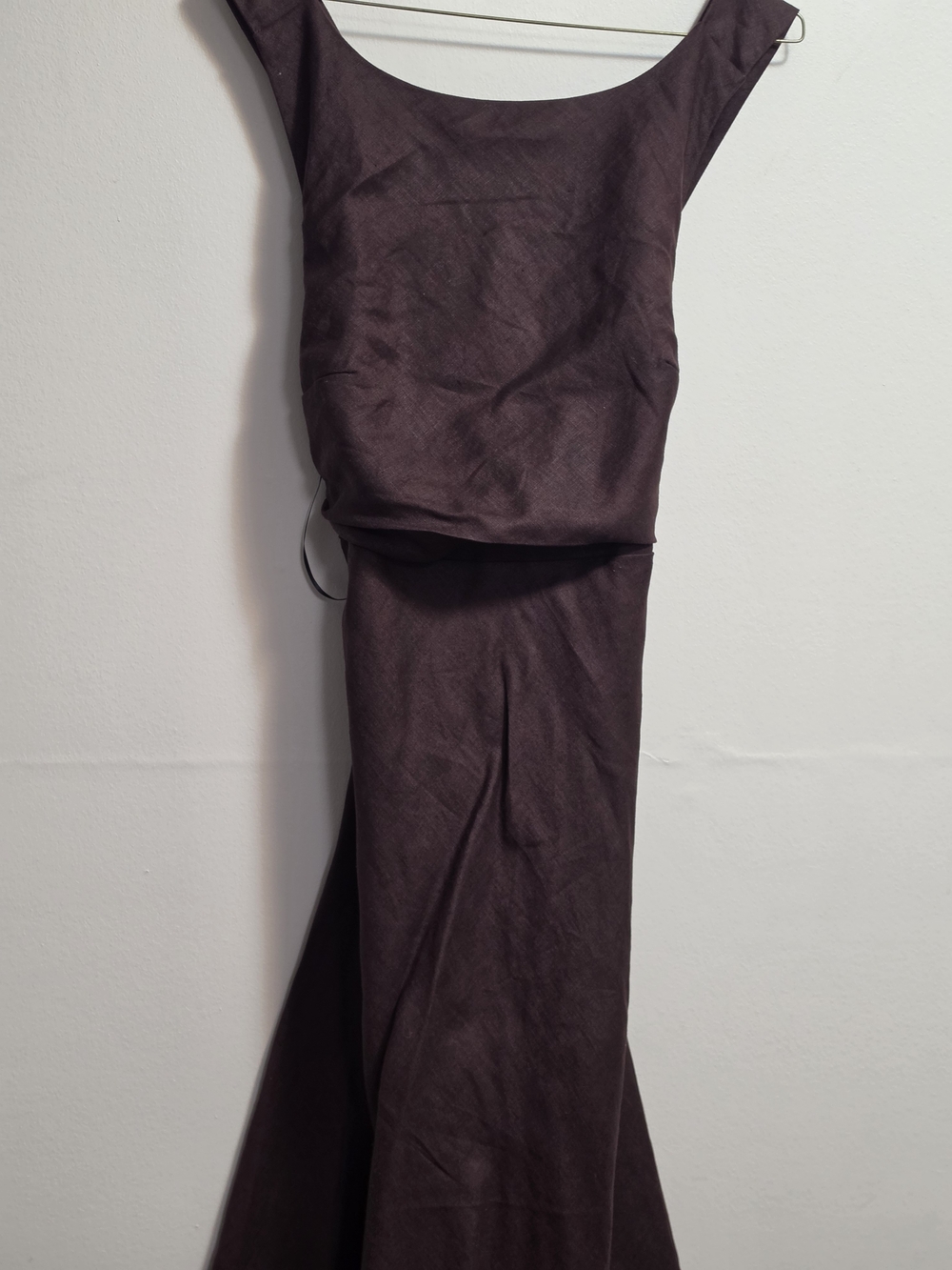 Ever New 100% Linen Dark Chocolate Brown Cross-Back Maxi Dress - Picture 5 of 11